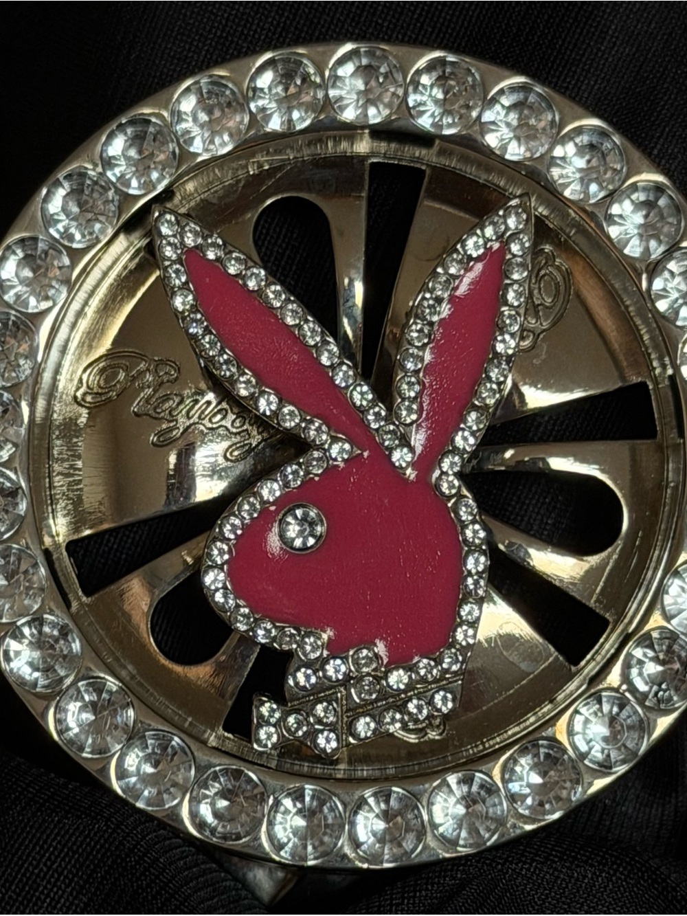 Pink Rhinestone Spinner Playboy Bunny Bling Chome Belt Buckle